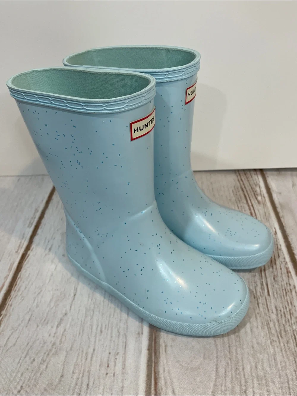 Hunter Kids Rain Boots 12 Girls Light Blue Speckled Outdoor